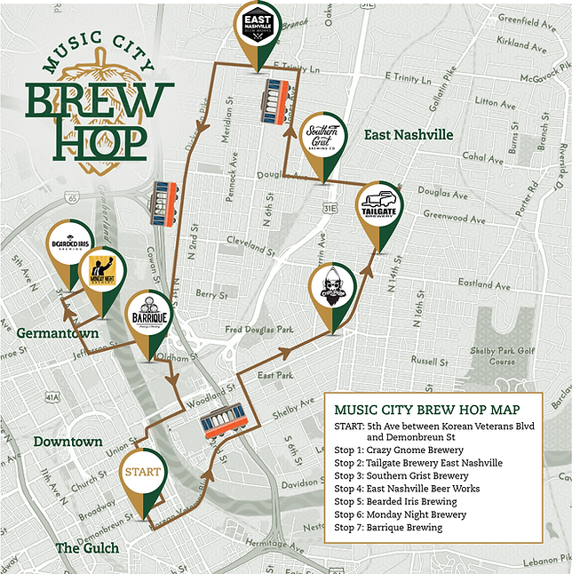 Nashville Brewery Tour Route Music City Brew Hop